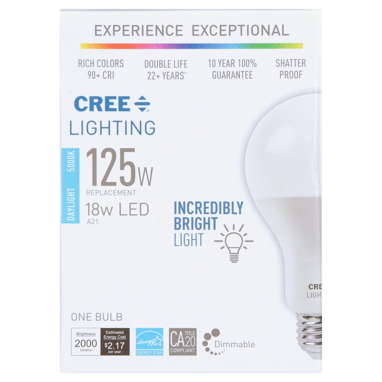 Cree Lighting A21 100W Equivalent LED Bulb 2000 lumens Dimmable