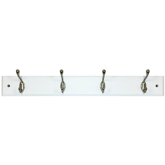 24" 4 Peg White/Brushed Nickel Hat/Coat Rack