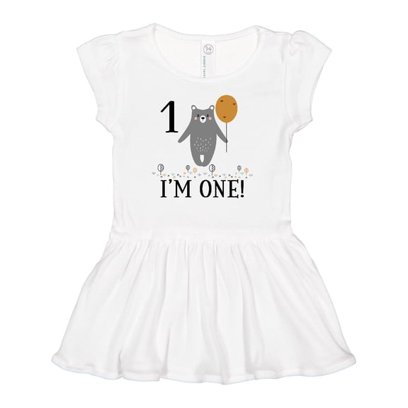 Inktastic 1st Birthday Woodland Bear 1 Year Old Girls Baby Dress
