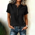 thumbnail image 4 of Ayolanni Short Sleeve Shirts for Women Solid V-Neck Button Down 100% Cotton Blouse Henley Loose Workout Shirts Women's Tops, Tees & Blouses Black L, 4 of 5
