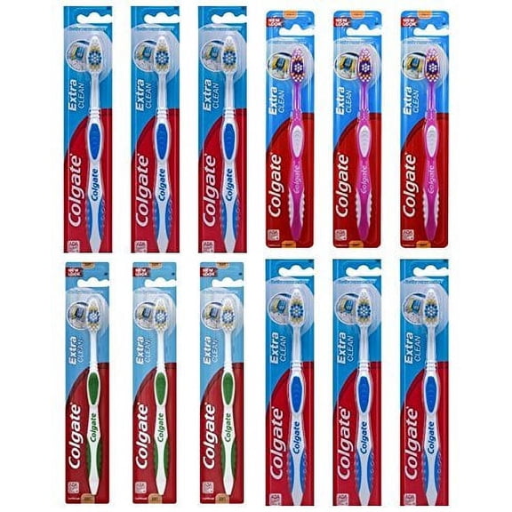 Colgate Extra Clean Full Head Toothbrush, Soft, Assorted Colors (Pack of 12)