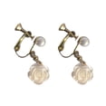 thumbnail image 2 of 1 Pair Women Earrings Camellia Shape Faux Pearl Design Show Unique Charm Alloy Mini Flower Style Elegant All-Match Drop Earrings for Dating,B, 2 of 8