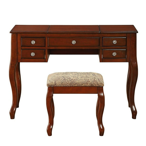 Cherub Vanity Set Featuring Stool And Mirror Cherry Brown