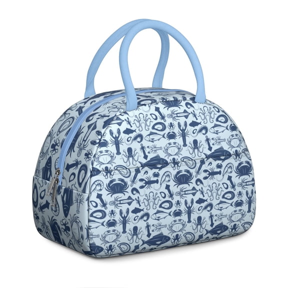 Insulated Lunch Bag Women, Reusable Lobster Seafood Seamless Pattern Stock Vector. Tote Lunch Box, Leakproof Cooler Lunch Bags for Work Office Travel Picnic