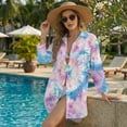thumbnail image 4 of Xixirimido Colorful Tie-dye Print Women's Long Sleeve Button Down Beach Cover Up Shirt Dress with Chest Pocket, Casual Swimsuit Cover Up for Summer Vacation, Size S, 4 of 7