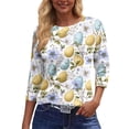 thumbnail image 6 of Garbnen Easter Tee Shirts for Women Round Neck Womens 3/4 Length Sleeve Tops Egg Bunny Hunt Print Trendy Fitted Fitted Blouse Women, 6 of 6