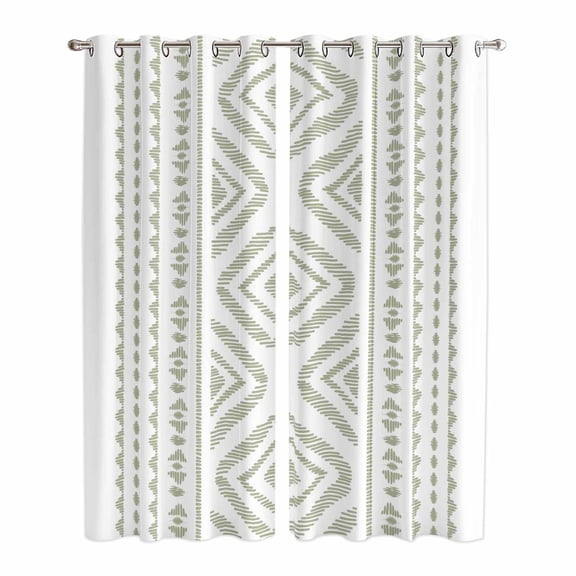 Kitchen Curtains 84 Inch Length 2 Panels, Boho Sage Green Geometric Grommets Window Treatment Curtain, Vintage Southwestern Stripes Thermal Curtains Drapes for Living Room/Bathroom
