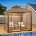 thumbnail image 2 of EAGLE PEAK 8' x 8' Outdoor Patio Gazebo, Steel Metal Gazebo With Soft Top Double Roof Canopy with Netting, Brown, 2 of 9