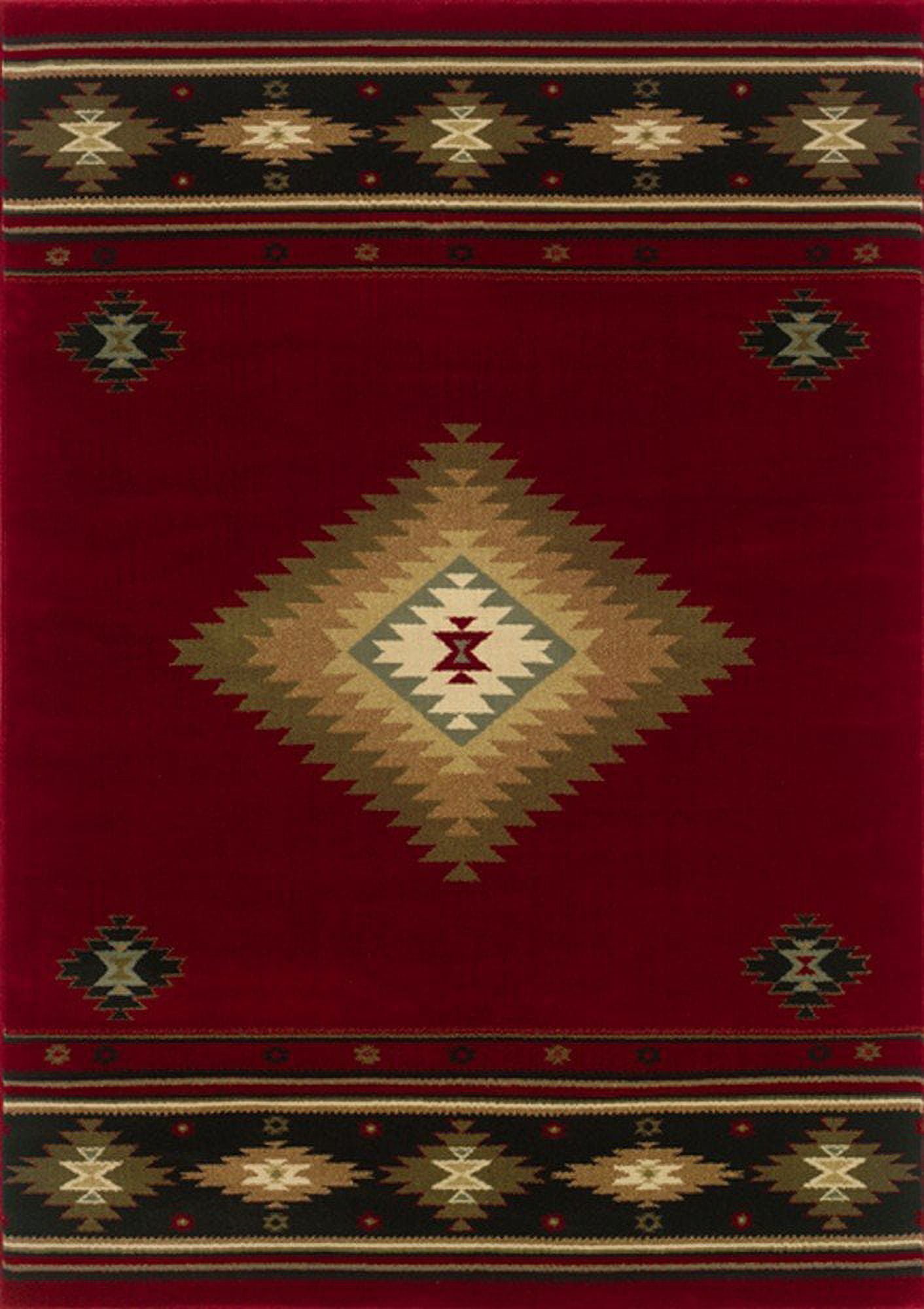 Oriental Weavers Hudson Area Rug - 087K1 - 6'7" x 9'6" - in Red/ Green - Southwestern Lodge Style, Stain Resistant, Family and Pet Friendly , Dining, Living Room Rug