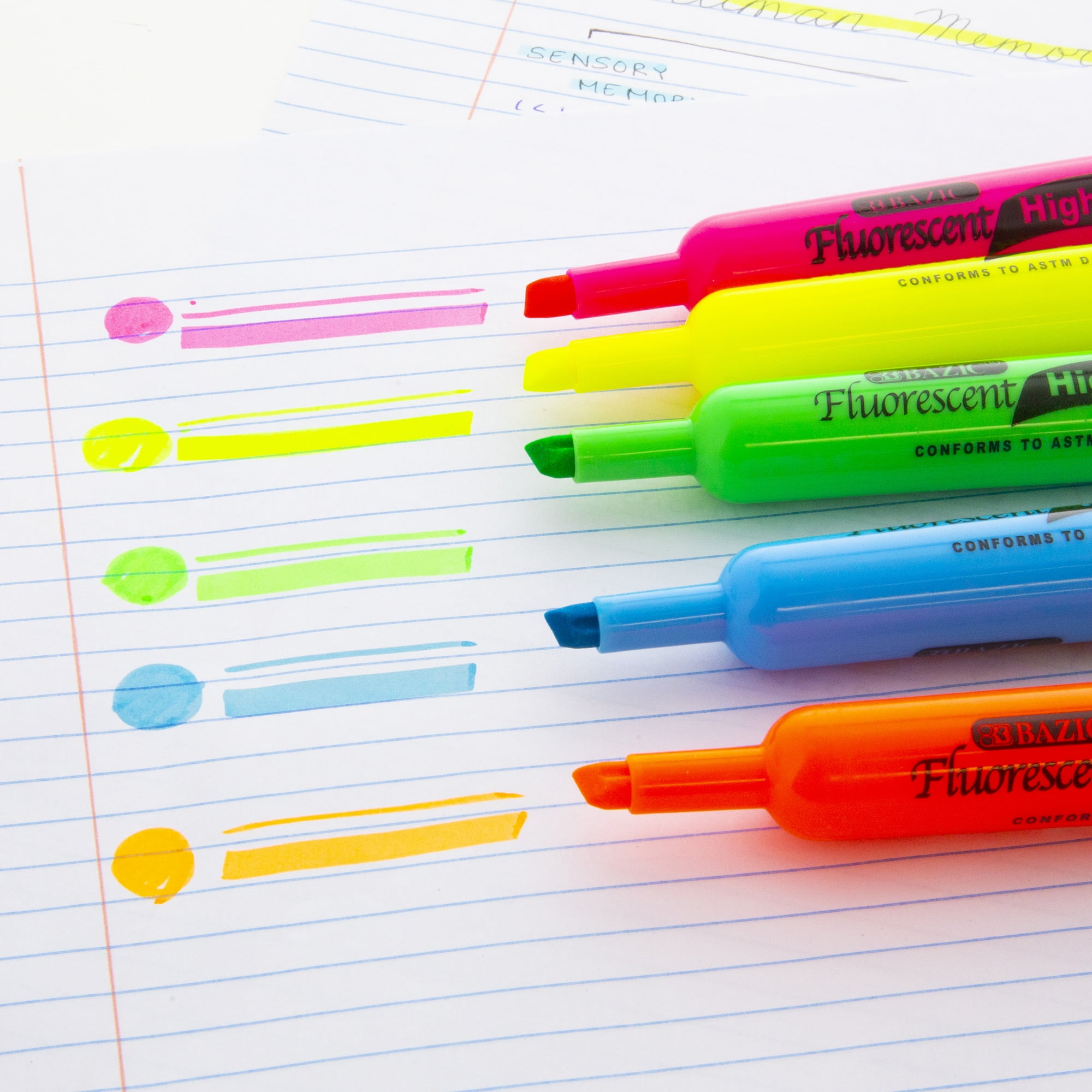 BAZIC Highlighter Assorted Color Chisel Tip Unscented Marker, 144-Count