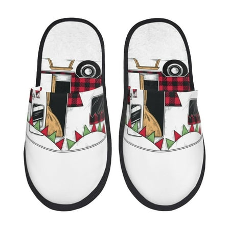 

Fuzoiu Vintage Buffalo Plaid Christmas Camper Print Unisex Furry Slippers Plush Indoor Shoes Trendy House Slippers Anti-Skid EVA Sole House Shoes for Home Office and Travel -Medium