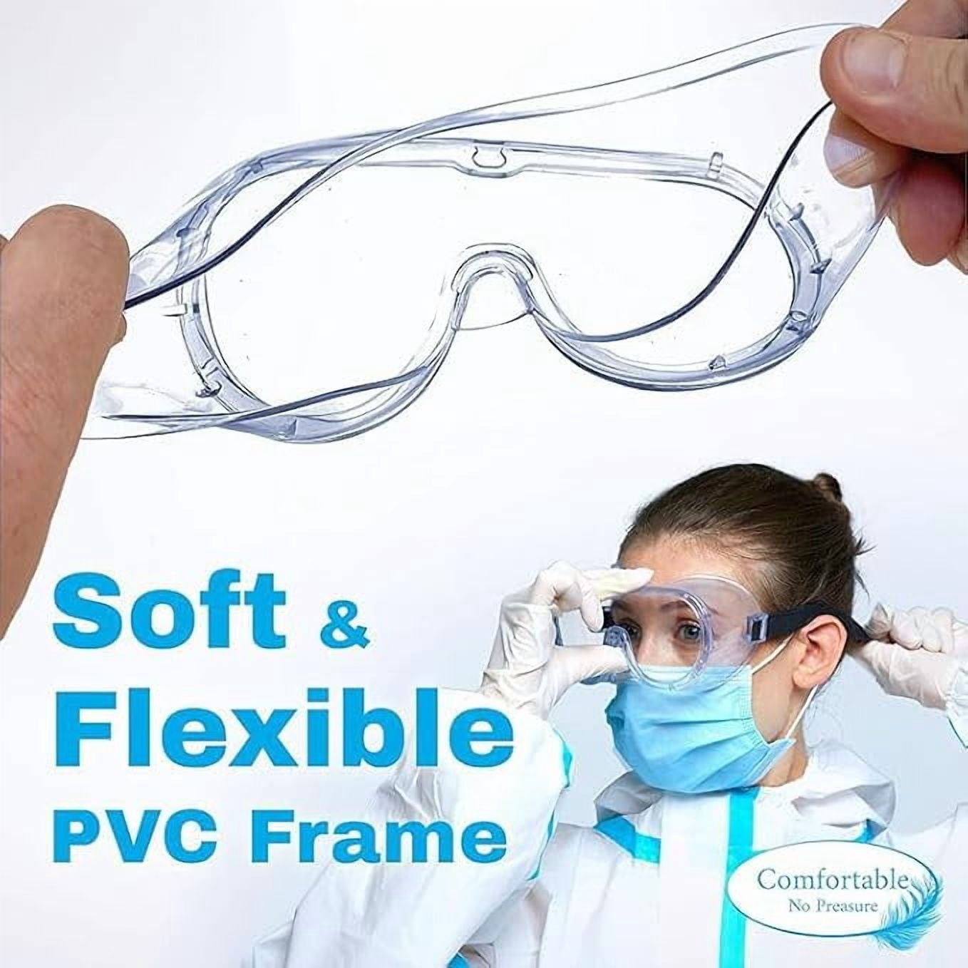 10 PACK Safety Goggles with Clear Anti-Fog Lens, Soft PVC Frame, Individual Headband Adjustment, 180 Degree Field of View