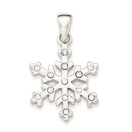 Ladies Silver Rhodium Plated Crystal Snowflake Polished Flat-back Charm Pendant