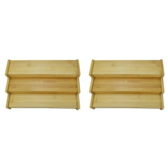 2X 3-Tier Non-Expandable Bamboo Spice Rack Step Shelf Cabinet Organizer