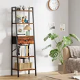 thumbnail image 3 of Furologee 5 Tier Ladder Shelf, Narrow Ladder Bookcase with Drawer, Storage Shelves Organizer for Bedroom, Living Room, Bathroom, Home Office, Rustic Brown, 3 of 8