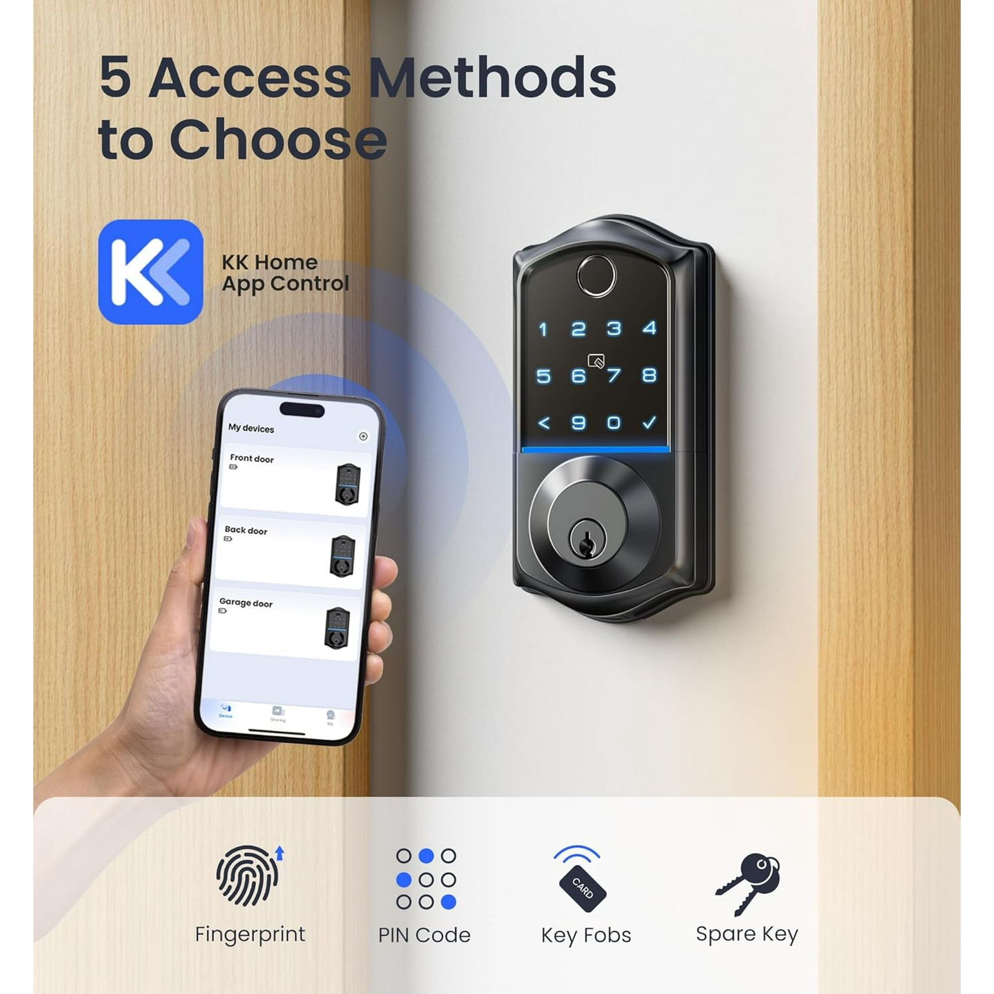 VEISE Smart Fingerprint Keypad Door Lock Matte Black photo 5