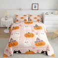 thumbnail image 2 of Homewish Cute Pumpkin Ghost Queen Comforter Set for Kids, Pink Floral Witch Hat Cat Comforter Sets Queen, Pink Reversible, 3 Pieces, 1 Comforter and 2 Pillowcases, 2 of 6