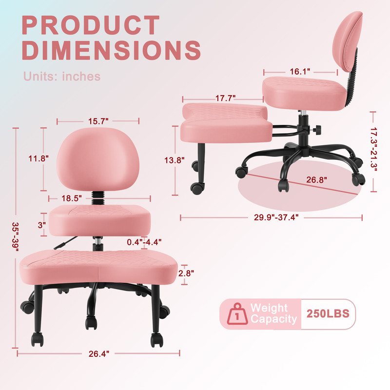 Lacoo Ergonomic Cross Legged Swivel Office Chair,ADHD & Meditation Chair with Retractable footrest,Adjustable Height with Back Support,PU Leather,Pink