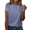 thumbnail image 2 of Workout Tops for Women Women's Fashion Casual Short Sleeve Solid Colour Printed Round Neck Top, 2 of 5
