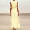 thumbnail image 3 of Morttic Women's Solid Color Sleeveless Pleated Maxi Dress – Waist-Cinching Flowy Chiffon Evening & Wedding Guest Gown Yellow，S, 3 of 4