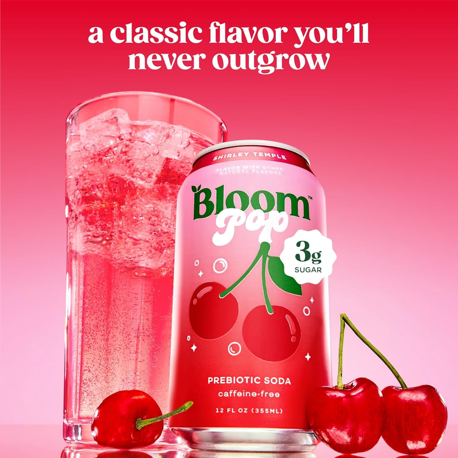 Bloom Pop Prebiotic Soda, Shirley Temple, 12-Pack, 12oz Cans