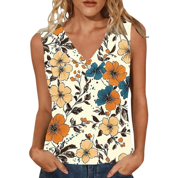Perfectbot Women's Summer Sleeveless Blouse - Floral Print V-Neck Tank Top, Business Casual Wear