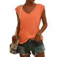thumbnail image 2 of Rggeeun Women T-Shirts Sleeveless Solid Color V-Neck Loose Shirt Soft Everyday Basic Tank Top Comfortable Casual Top For Ladies，L，Orange, 2 of 4