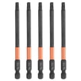 thumbnail image 1 of Uxcell 5pcs Punta de destornillador Torx T25 de 4" de longitud con vástago hexagonal de 1/4" magnético a prueba de manipulaciones de 6 puntos, 1 of 7