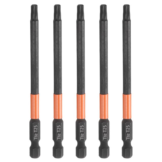Uxcell 5pcs Punta de destornillador Torx T25 de 4" de longitud con vástago hexagonal de 1/4" magnético a prueba de manipulaciones de 6 puntos