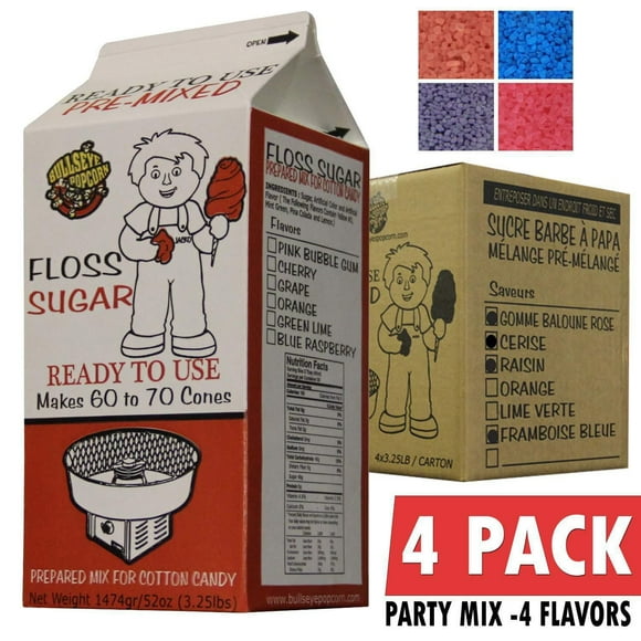 Caisse de 4 saveurs de Sucre pour Barbe à Papa Party Mix