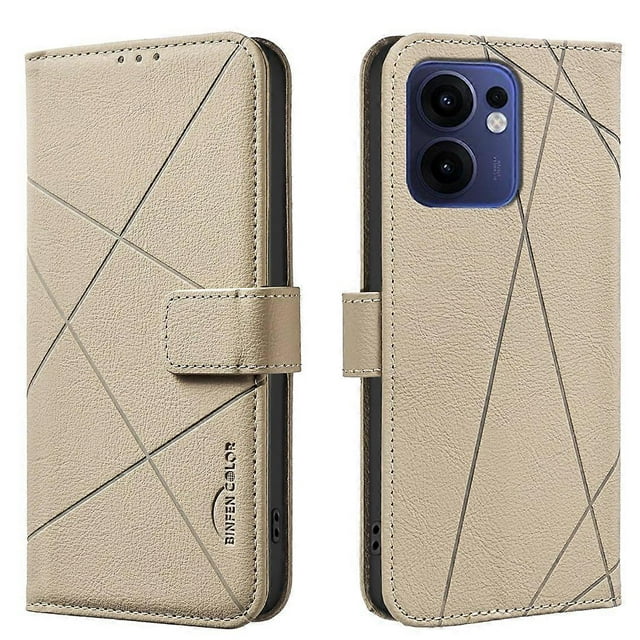 For Oppo Reno13 F 5G Case BINFEN COLOR BF35 Geometry Imprinted Leather Phone Cover RFID Blocking Wal