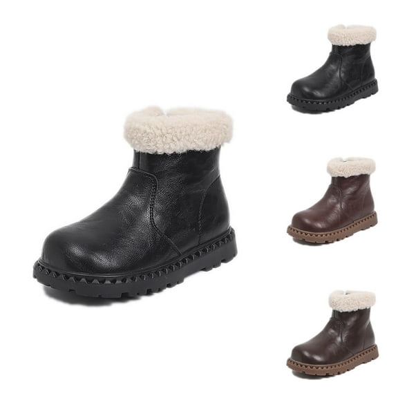 Boots for Girls Winter Boots Children's Winter Warm Girls' Leather Shoes Thickened Two-Shoe Large Leather Boots for Stylish Girls