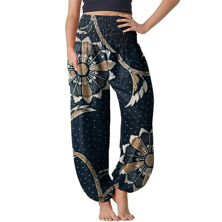 

MRULIC yoga pants Women s Comfy Boho Pants Loose Yoga Pants Hippie Pajama Lounge Boho Pajama Pants Yellow + XXL