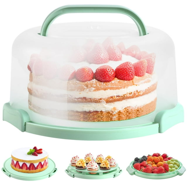 Ohuhu Cake Carrier with Lid and Handle,10 inch BPA-Free Plastic Cake Container for Storage & Transport - Leak-Proof Base, 2 Handles, Ideal Christmas Gift for Bakers, Mom, Party Hosts