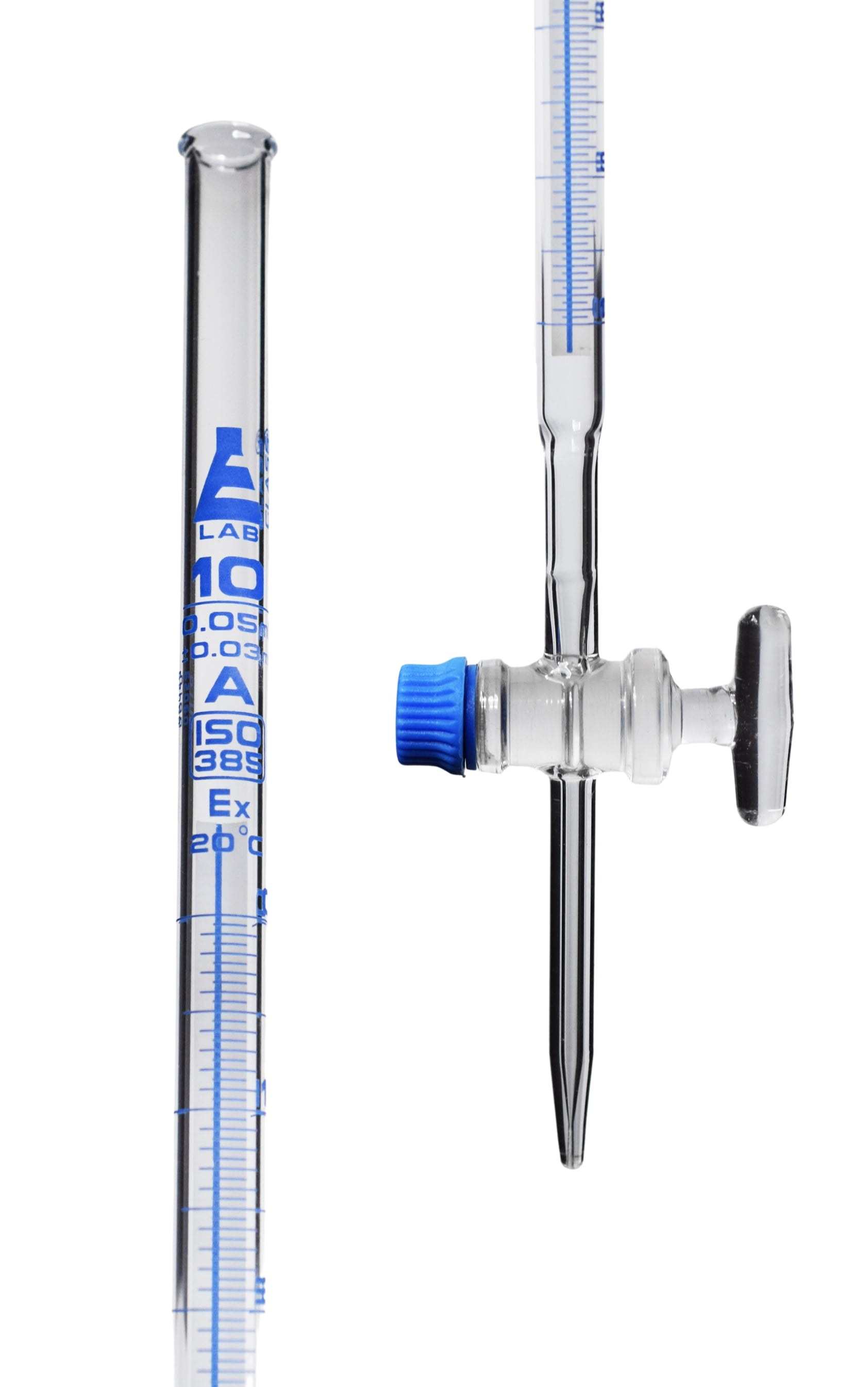 Lab Burette, 10mL Schellbach Design for Accurate Miniscus Reading Class A 0.05mL Blue