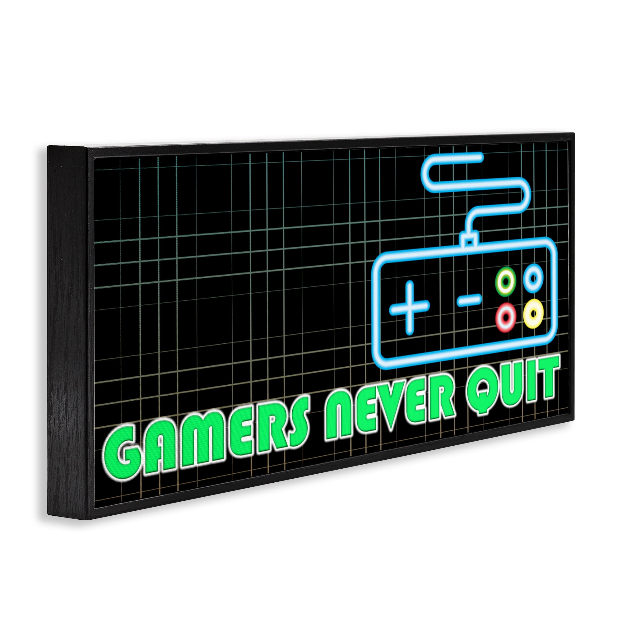 Stupell Industries Gamers Never Quit Neon Black Framed Giclee Art, design by Kim Allen