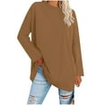 thumbnail image 2 of HVOBTTY Women's Long Sleeved Pullover T Shirts, Fall Tops for Women, Women's Casual Solid Color Crew Neck Loose Lightweight T Shirt Brown, XXL, 2 of 5