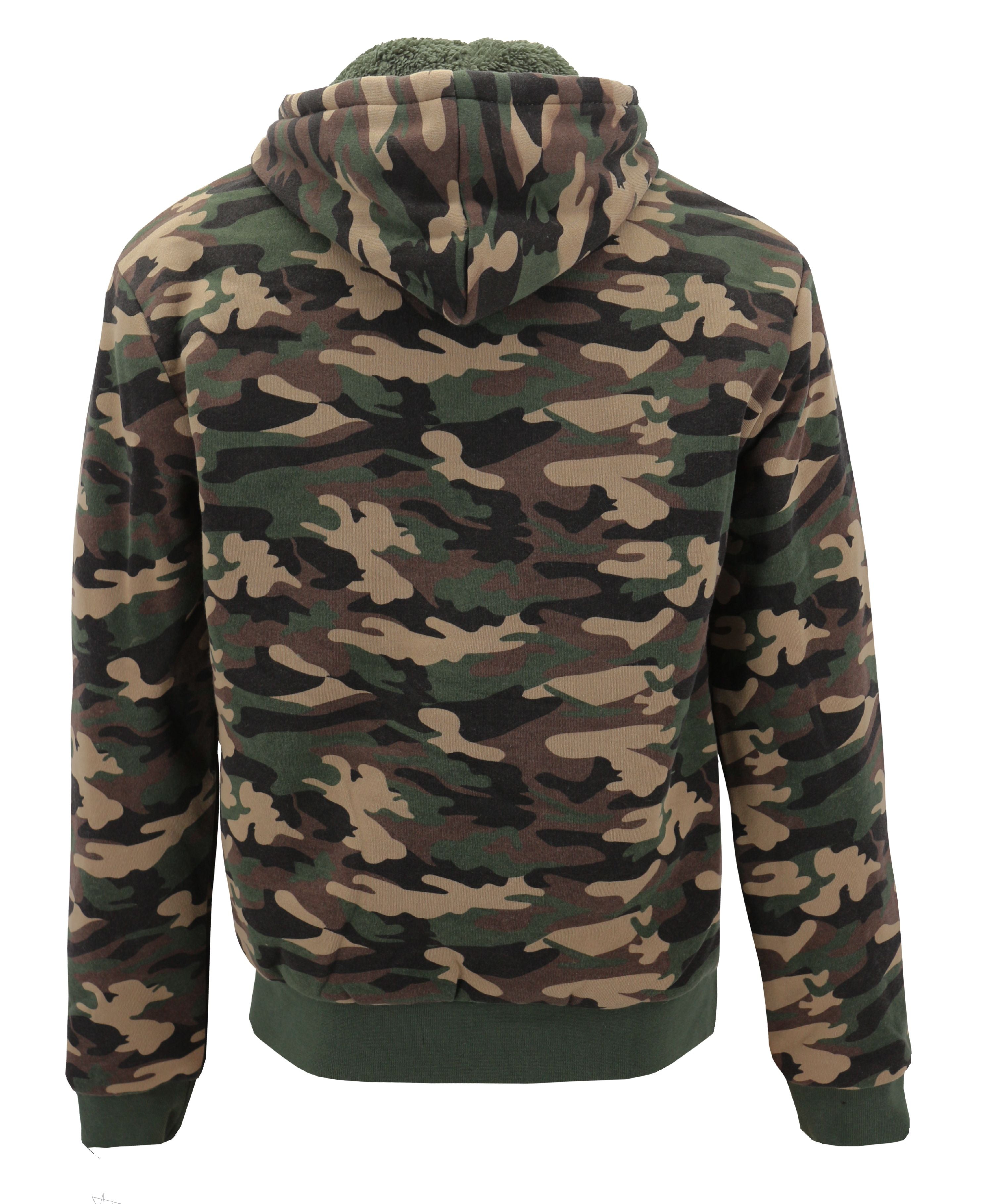 MX USA Men's Army Camo Zip Up Sherpa Hoodie Fleece Hunting Sweater