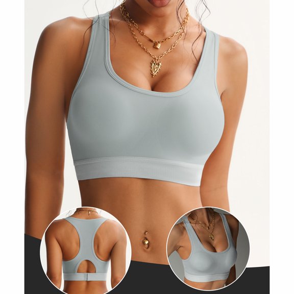 Gamivast Womens Sports Bras Seamless Sports Bra Supportive High Impact Shockproof Running Gym Yoga Workout Bra Light Blue L