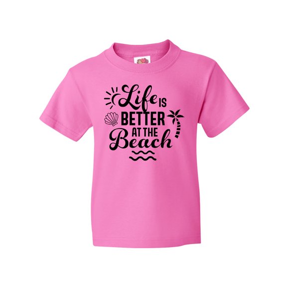 Inktastic Life is Better at the Beach with Sunshine Seashell and Palm Trees Youth T-Shirt