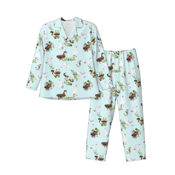 Fotbe Duck Animals Farm Pijama de Hombre con Estampado de Manga Larga, Conjunto de 2 Piezas, Ropa de Dormir Suave y Cómoda con Bolsillos-XX-Large
