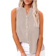 thumbnail image 6 of Beige Womens Blouses Cotton Linen Shirts for Sleeveless Collared Tops Oversized Up Blouses Work Shirts Casual Summer Tshirt Ladies Tops and Blouses, 6 of 6