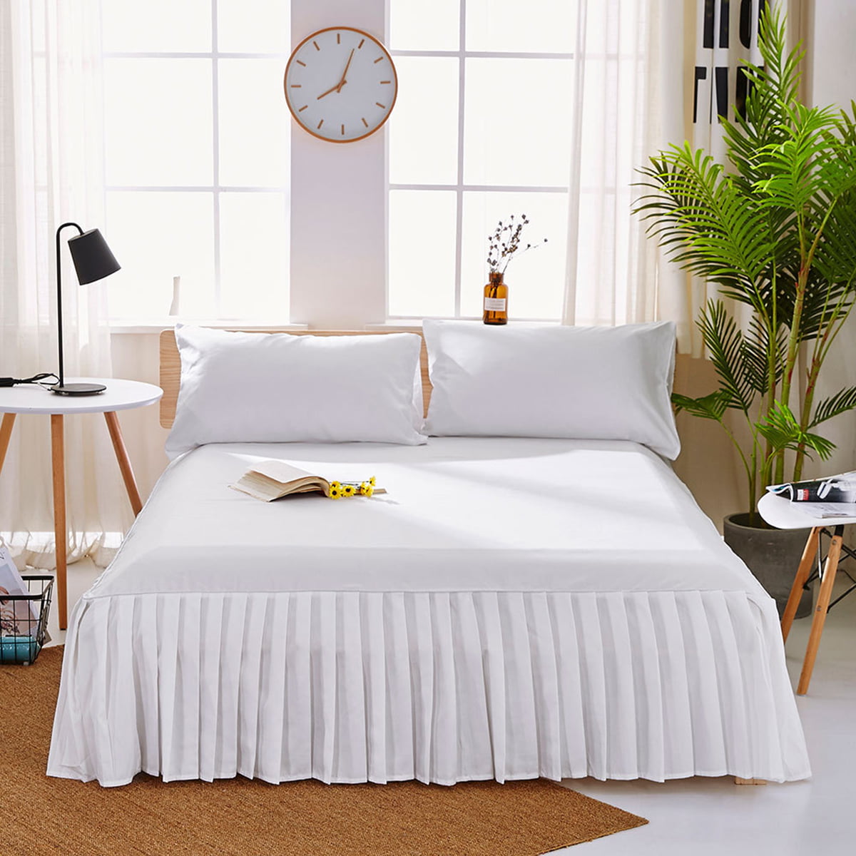 Home Satin Silky Bed Skirt /Pillowcase Dust Ruffle Elegant Bed Sheet Bedspread 