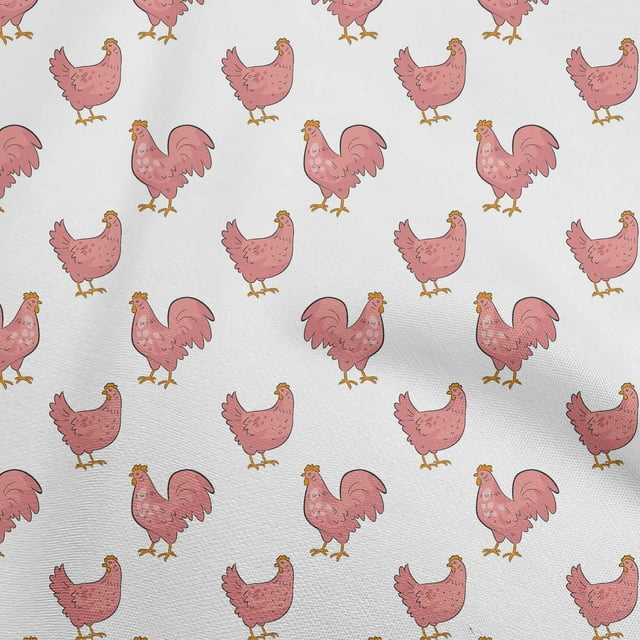 oneOone Cotton Silk Pink Fabric Rooster Cock Craft Projects Decor Fabric Printed By The Yard 42 Inch Wide