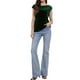 thumbnail image 2 of Blusa de terciopelo INSPIRE CHIC para mujer, con mangas cortas, básica, de cuello redondo, para oficina y casual, talla XS, verde oscuro, 2 of 6