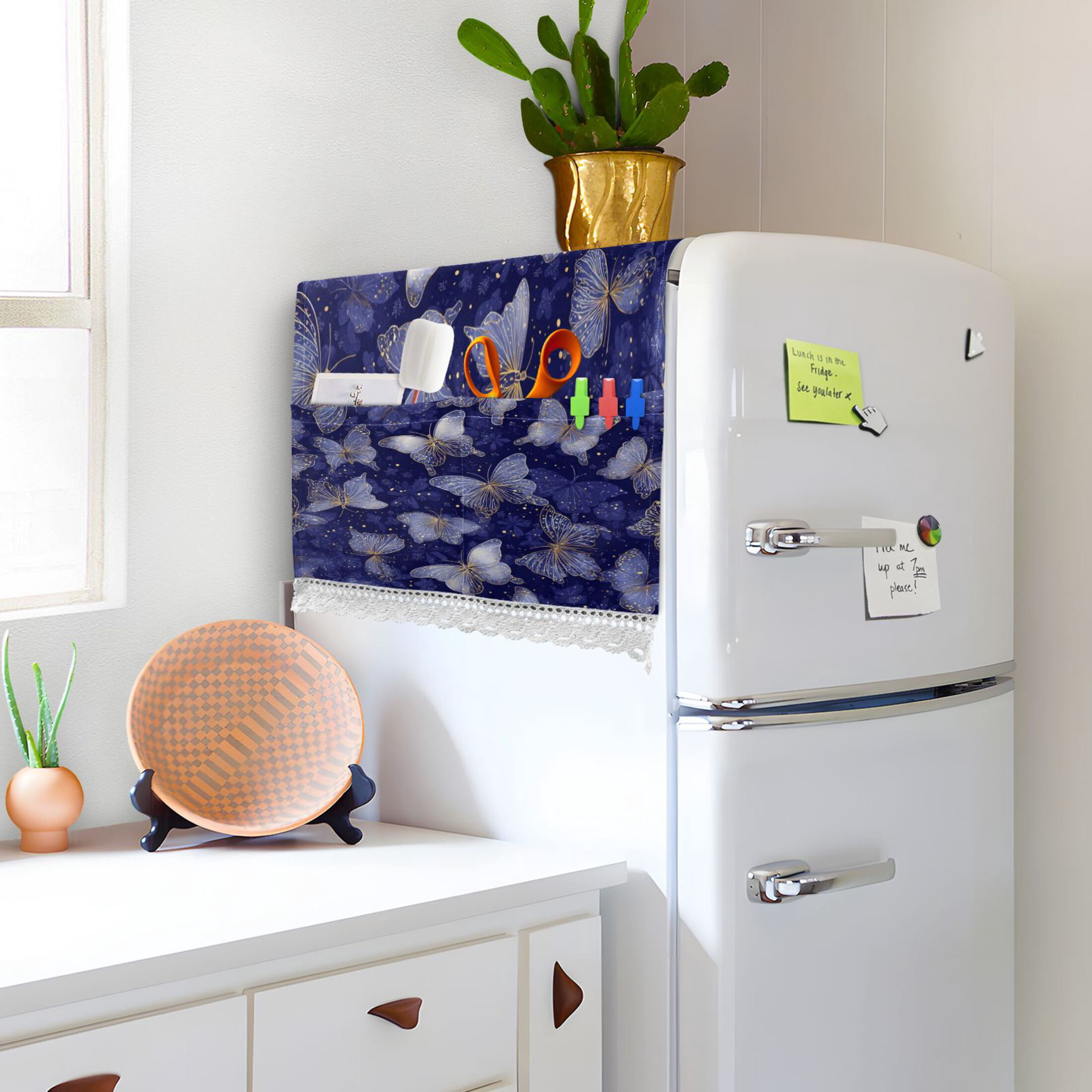 Wobogo Deep Blue Butterfly Washing Machine Cover Dustproof Washer Dryer Cover Waterproof Laundry Room Decorative Protector