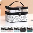 thumbnail image 2 of Gustave Travel Cosmetic Makeup Bag Organizer Portable Double Layer Clear Makeup Brush Case Organizer Waterproof PU Leather Toiletry Bags with Zipper for Women (Black), 2 of 10