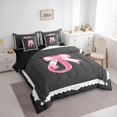 thumbnail image 2 of spefrowx Ribbon Letter J Bow King Bedding, Black Pink Cartoon Bowknot King Bed in a Bag, Black Reversible, 7-Piece, 2 of 6
