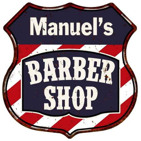 UPC 786359302698 product image for Manuel's Barber Shop Personalized Shield Metal Sign Hair Gift 211110020113 | upcitemdb.com