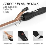9mm Thin Curling Iron Ceramic, 3/8 inch Small Barrel Hair Curling Wand for Long & Short Hair, LCD Display with 9 Heat Setting Include Glove(Golden)